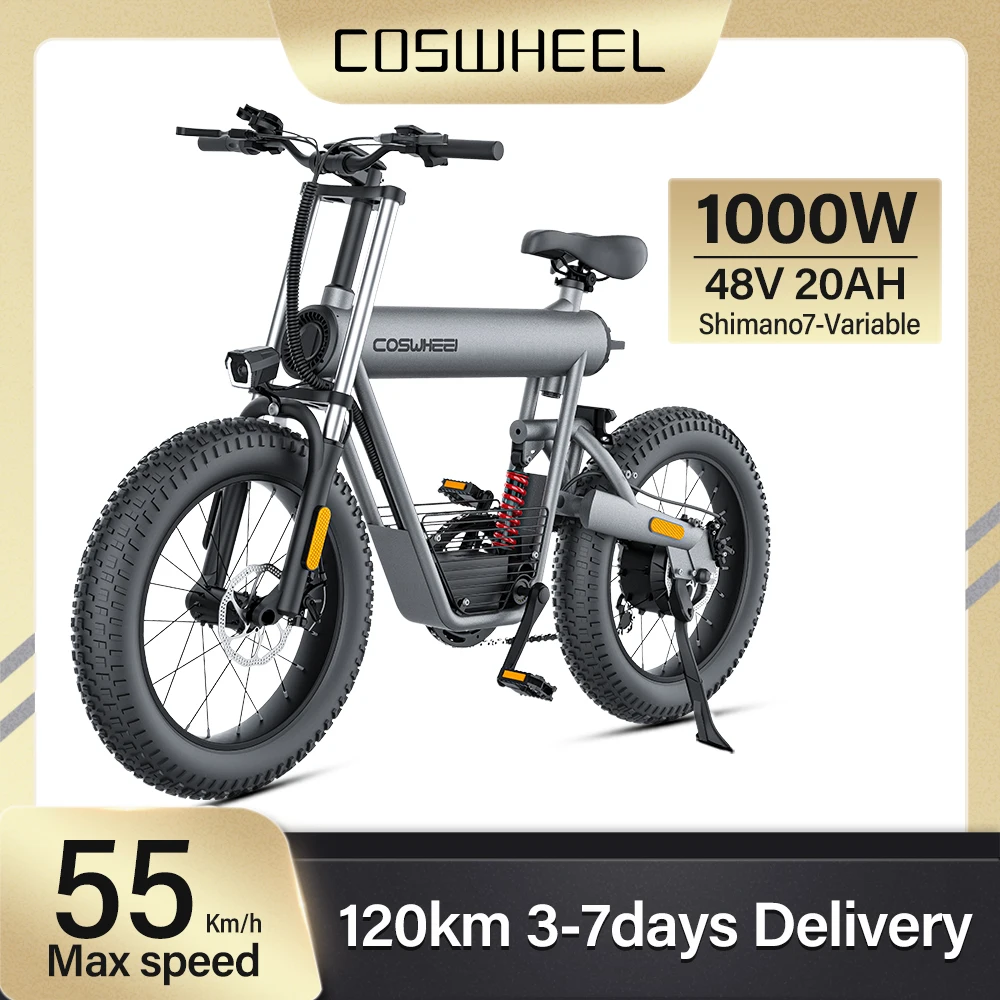 Coswheel T20 Bici Elettrica Mountain Bike Moto E Bike 20 Pollici Fat Tire 48V 20Ah Drit Bike 1000W Strada Neve Elettrica Ebike