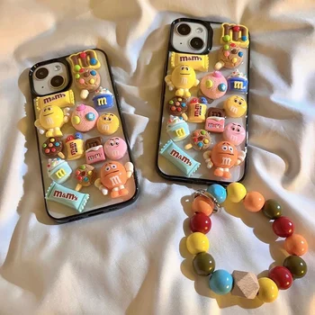 3D Chocolate Beans Phone Case for Iphone 15 14 13 12 11 Pro Max 7 8 Plus X XS Max XR INS Kawaii Transparent Cream Glue Cover- 3D Chocolate Beans Phone Case for Iphone 15 14 13 12 11 Pro Max 7 8.jpg