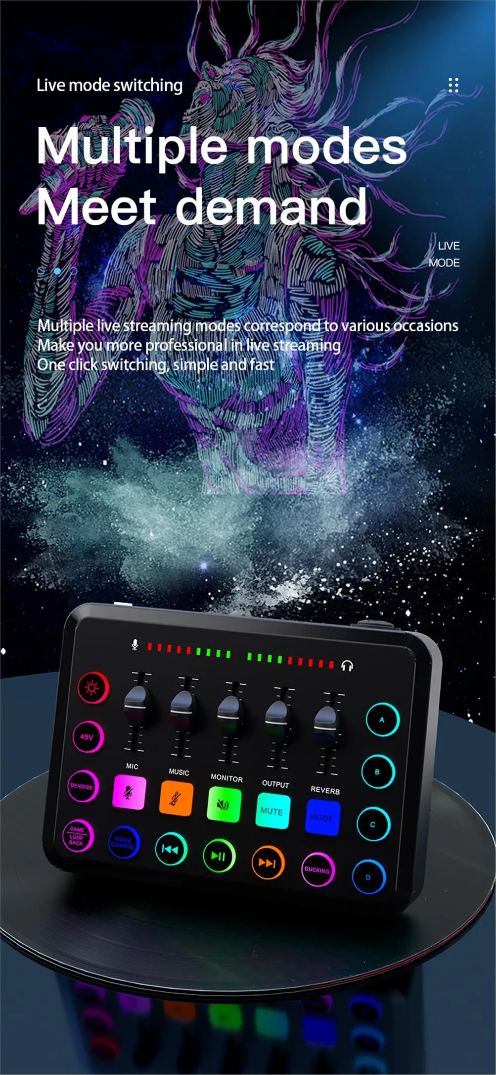 5-Channel Sound Audio Mixer F11 Sound Card Live Streaming for Game Voice Podcast