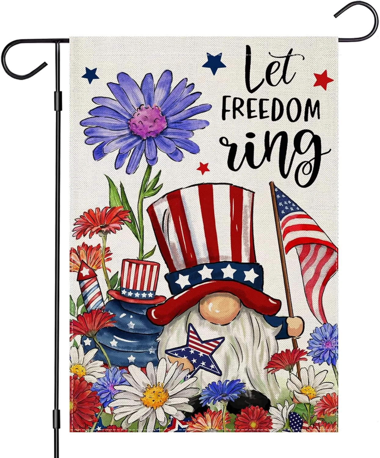 4Th of July Garden Flags for Outside, Let FREEDOM Ring Patriotic Gnome Small Summer Decoration for Farmhouse Holiday Yard Memorial Day,250Th Years USA Anniversary Outdoor 12X18 Inch Double Sided