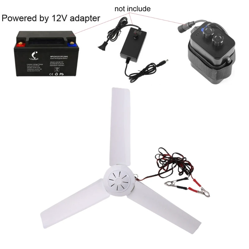 12V Portable Ceiling Fan,19.7&rdquo;/27.5'' Mini Hanging Ceiling Fan 3 Leaves Hanging Camping Tent Fans for Outdoor F19E