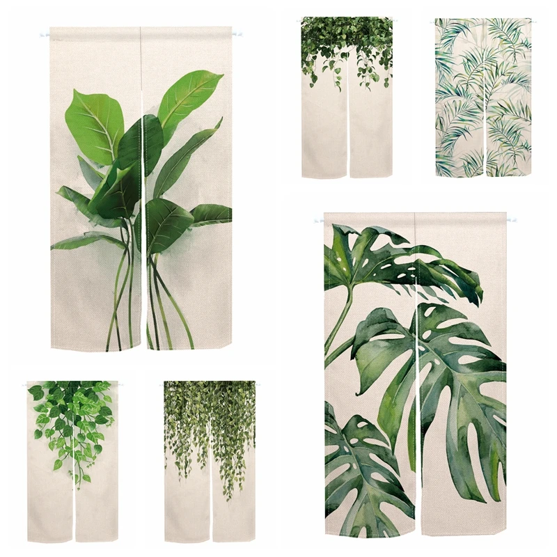 

Green Leaf Door Curtain botanical Japanese Partition Hanging Curtain Kitchen Bedroom Entrance Doorway Decorative Noren Cortinas