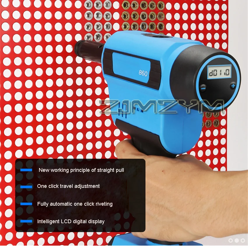 Lithium Ion Digital Rivet Nut Gun RL860 Automatic Nut Pulling Gun Riveting Riveting Machine Rivet Tool 3-10mm 20V