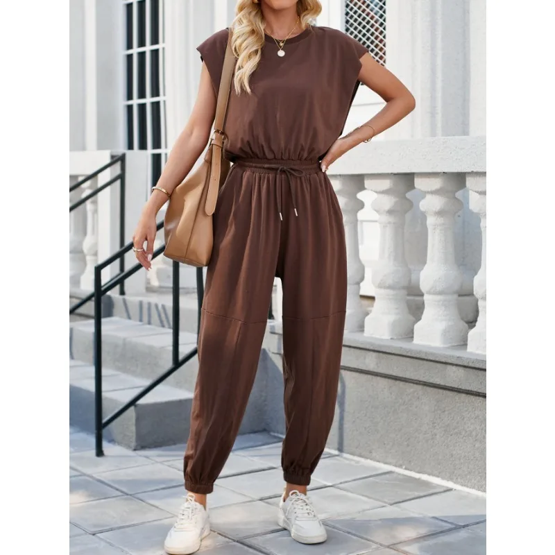 2024 Women's Summer New Sleeveless Backless Top Pocket Design Jumpsuit  Street Trendsetters Female Fashion High Waist Jumpsuits