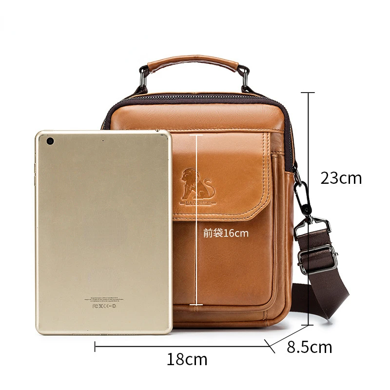 Men's Cowhide Shoulder Bag Fashion Single Shoulder Vertical Square First Layer Cowhide Bag Brown Black Casual Crossbody Bag