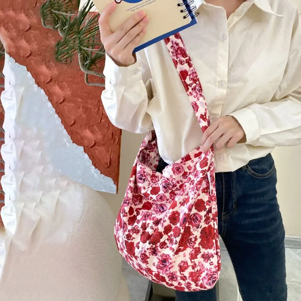 

Flower Pattern Canvas Tote Bag Cute Mummy Bag Large Capacity Floral Shoulder Bag Gift Bag Shopping Bag Print Hand Bag Students