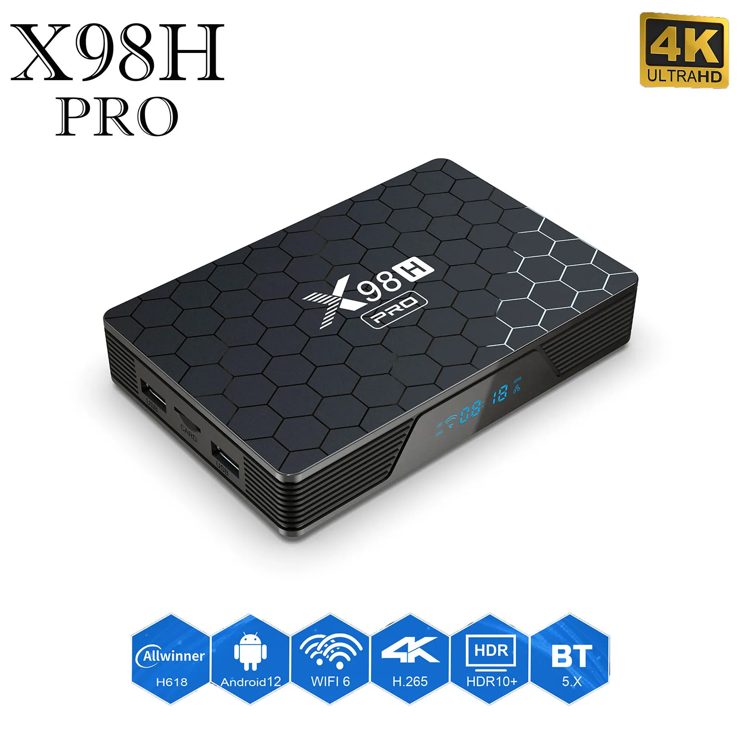 

X98H PRO Wifi 6 Android 12 TV Box Allwinner H618 2G 4G RAM 16G 32G 64G ROM TVBOX BT5.X 3D 5G HDR Video Media Player Set Top Box