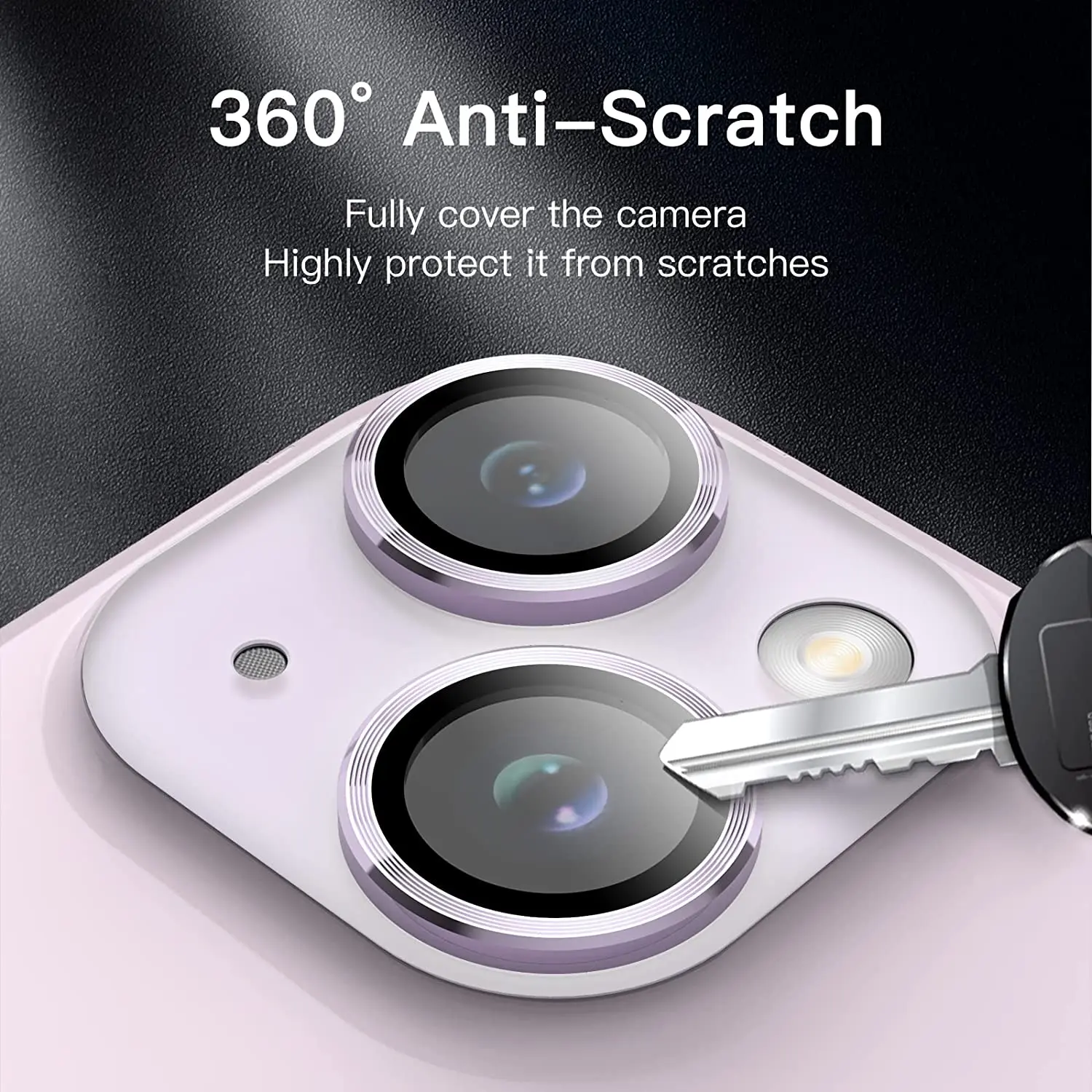 Elegant Purple Tempered Glass Camera Lens Protector with Metal Ring - Premium Phone Accessory