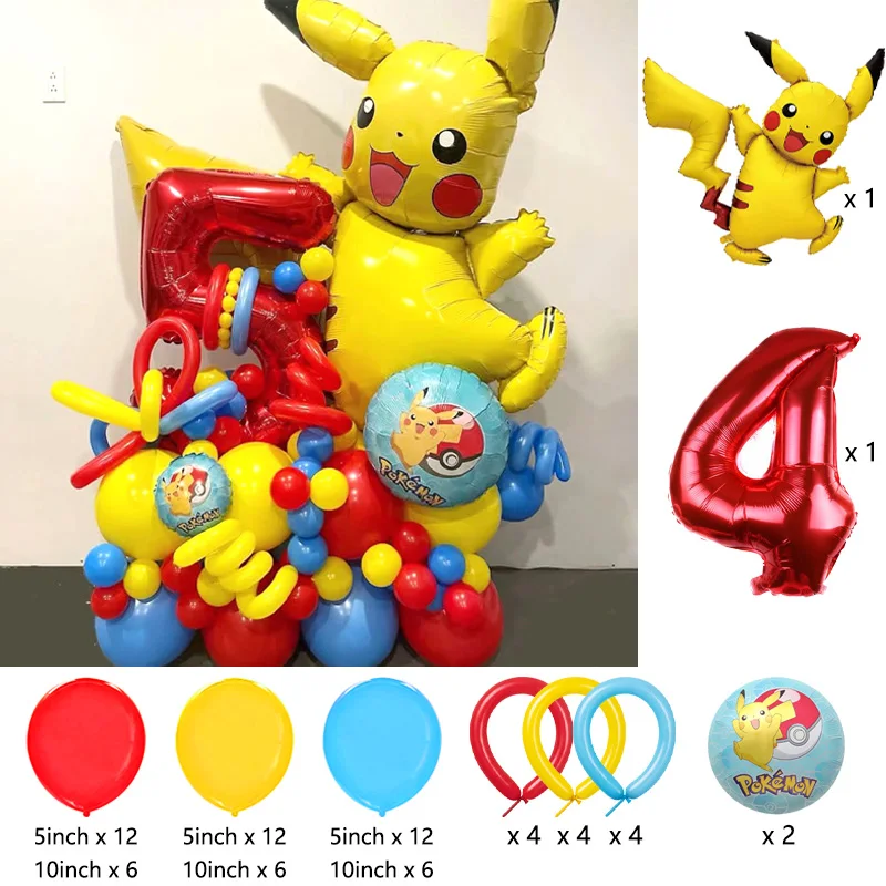Cartoon Pikachu Themen-Folienballons Set Latexballons Kindergeburtstag Partydekoration Zahlenballons Zubehör Geschenke – Detail 4