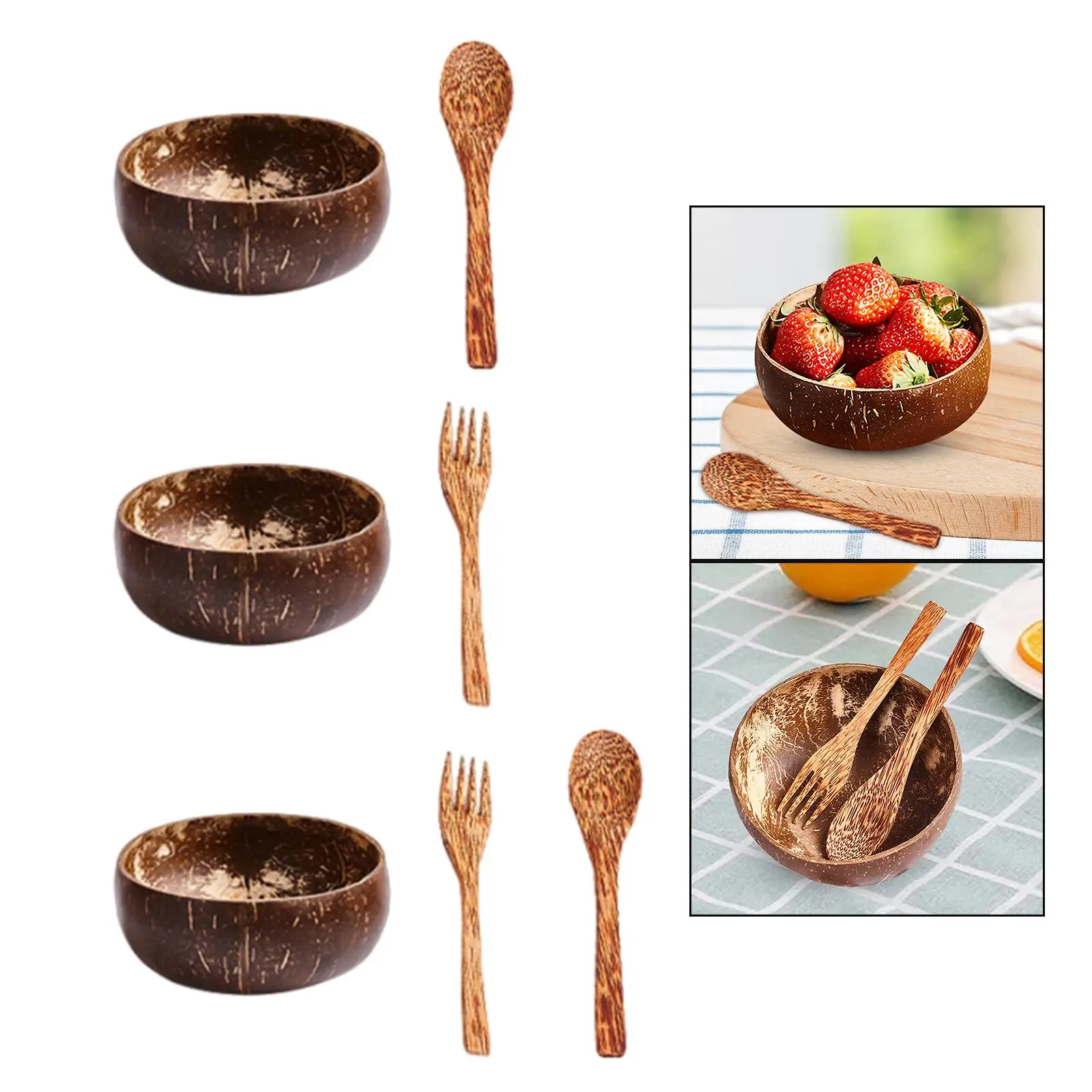 Coconut Bowl Set Portable Household Storage Bowls Stylish Handcrafted Coconut Shell Bowl for Hotel Indoor Camping Kitchen Rice