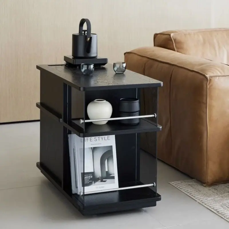 

Simple and movable side table with wheels, living room sofa, side table with small carts, solid wood small coffee table, mini te