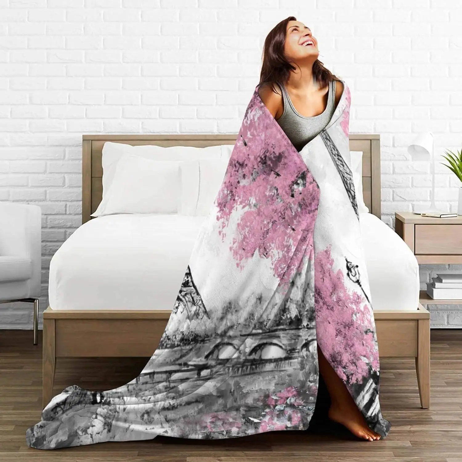Paris Eiffel Tower Throw Blanket Ultra Soft Warm All Season Decorative Flannel Blankets for Bed Chair Car Sofa Couch Bedroom 5