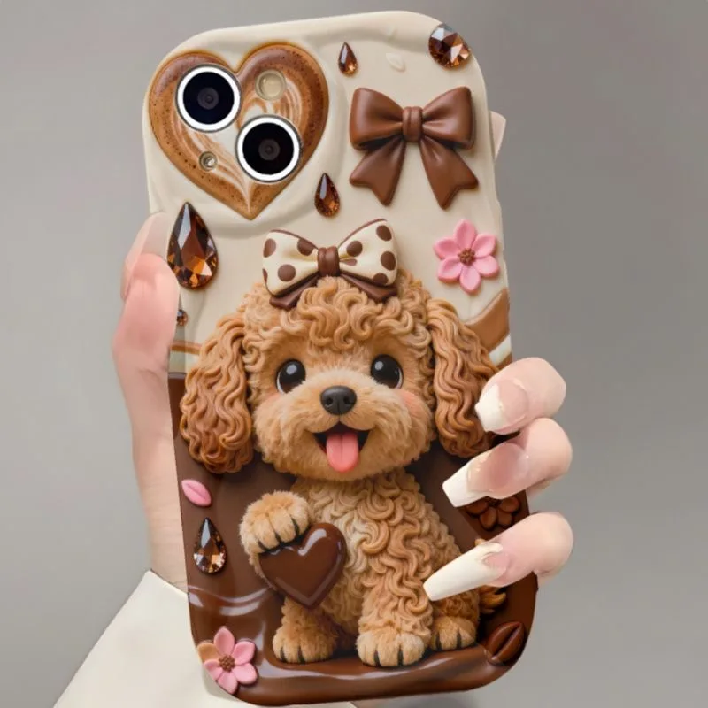 Cute Teddy Dog Cartoon Wave Design Soft TPU Phone Case
