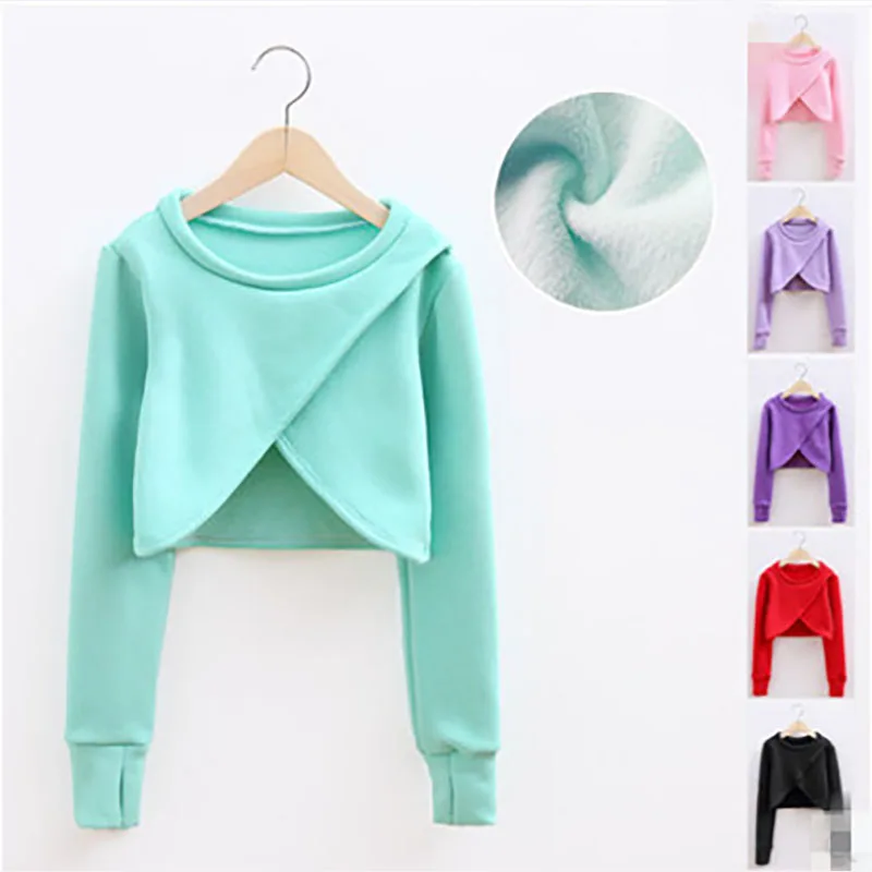 New Autumn Winter Cotton Long Sleeve Thick Warm Shawl Coat Girls Kids Children Ballet Dance Short Jacket High Waist Outwear