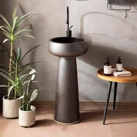 ใหม่สีดําเซรามิคคอลัมน์ล้างสวนกลางแจ้งอ่างล้างจานห้องน้ําโรงแรมคอลัมน์อ่างล้างหน้า retro ใหม่ตกแต่งห้อง 3