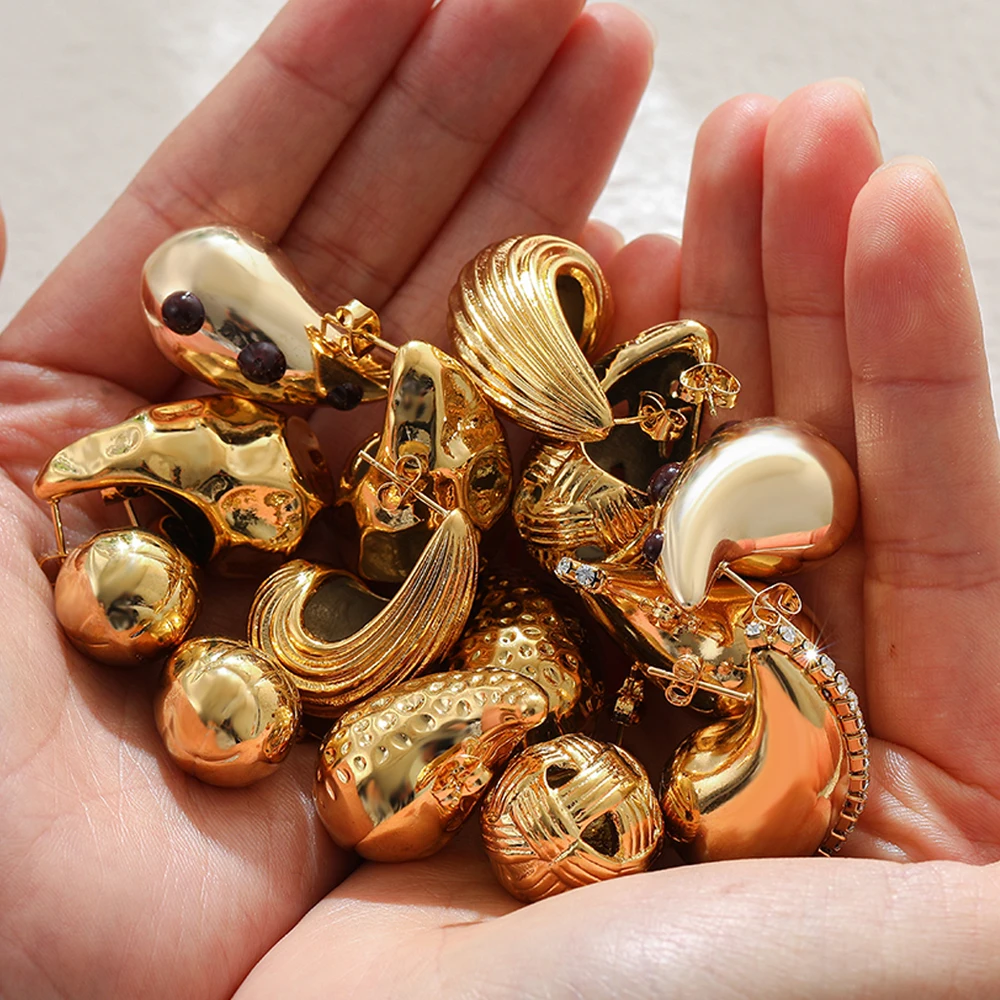 Nuovo Acciaio Inossidabile Chunky Dome Waterdrop Orecchini Pendenti A Goccia Zircone Strass Lucido Dupes Testurizzati Orecchini Martellati