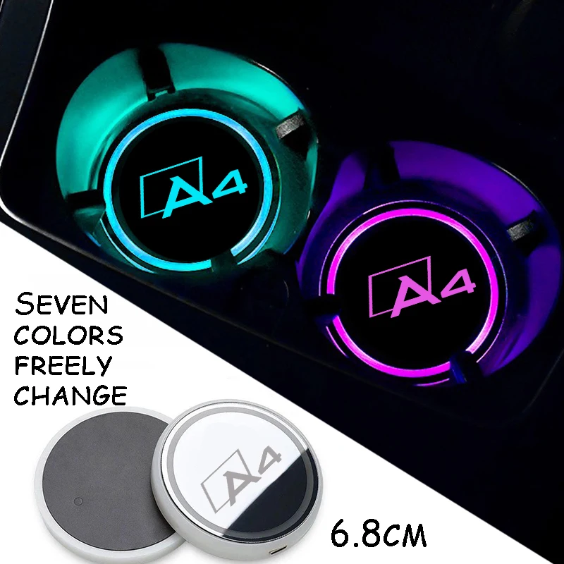 2pcs leuchtende Auto Wasser becher Untersetzer LED Getränke halter Matten  für Audi A4 Logo USB Lade atmosphäre RGB Licht rutsch feste Untersetzer -  AliExpress