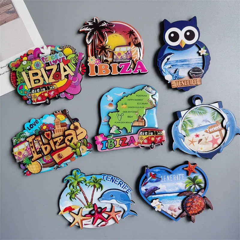 

Spain IBIZA Tenefife Barcelona Woodon Refrigerator Magnets Travel Souvenir Home Decoration Gift for Friends