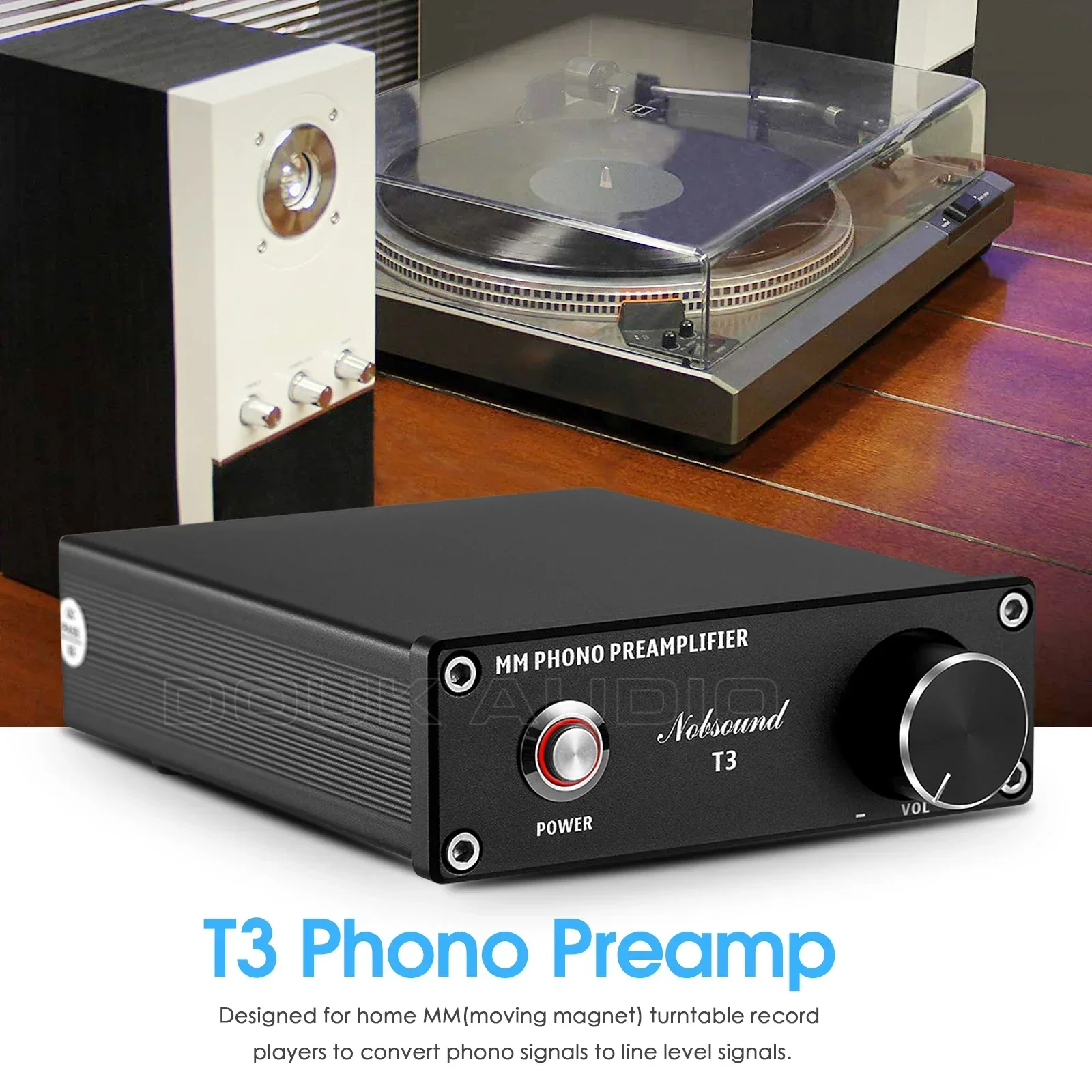Nobsound T3 Mini T3 MM RIAA 포노 스테이지 프리 앰프 레코드 플레이어 스테레오 프리 앰프 볼륨 조절 기능이있는 HiFi 턴테이블 앰프