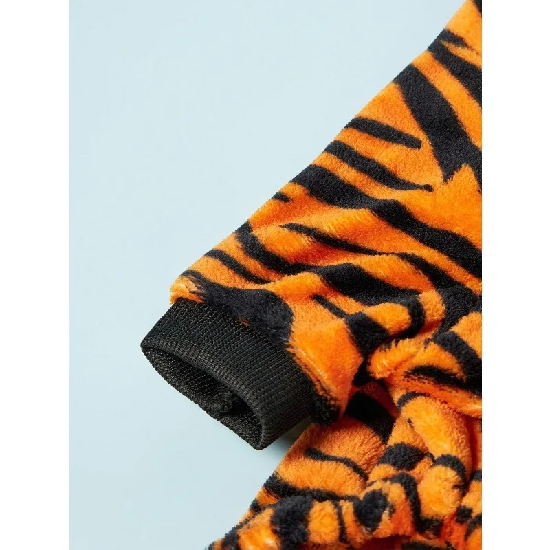 Winter Plush Tiger Hoodie for Small Pets - Cozy Teddy Costume with Ear Design, Warm Pullover for Cats & Dogs (XS to XL)