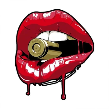 17CMX15CM Personality PVC Decal Red Lips With Bullet Car Sticker Motorcycle Helmetmet Laptop Decorative DIY Accessories 1