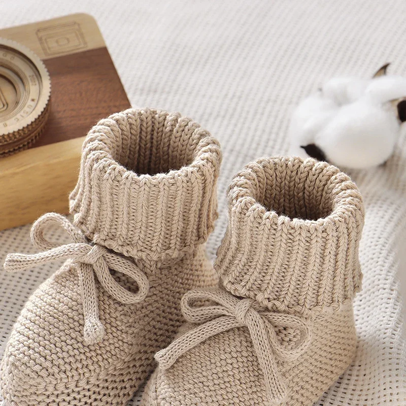 Infant Baby Shoes Cotton Knitted Newborn Girl Boy Boots Fashion Solid Warm Toddler Kid Slip-On Bed Shoes Handmade 0-18M Footwear 3