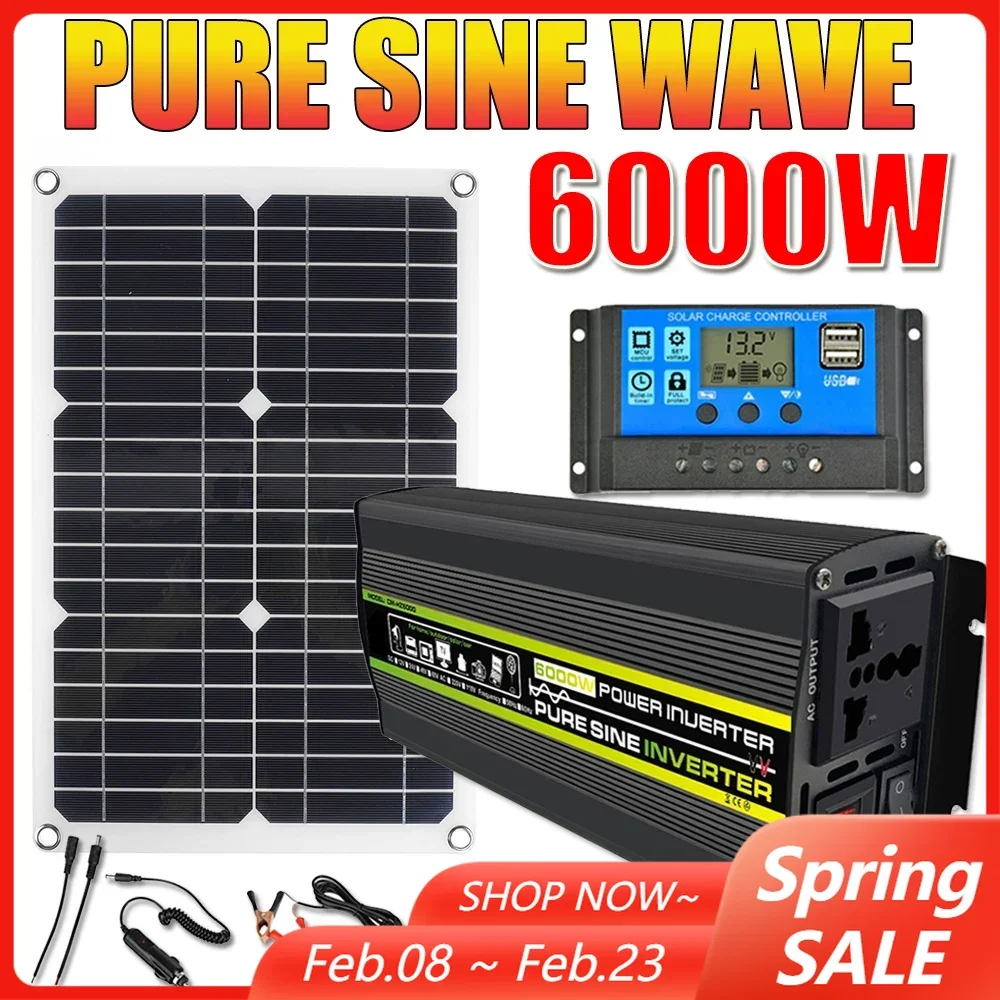 ระบบเครื่องกําเนิดไฟฟ้าพลังงานแสงอาทิตย์ Pure Sine Wave ชุดอินเวอร์เตอร์ 12V 220V 8000/6000/4000/3000W อินเวอร์เตอร์พลังงานแสงอาทิตย์แผง 30A Controller 1