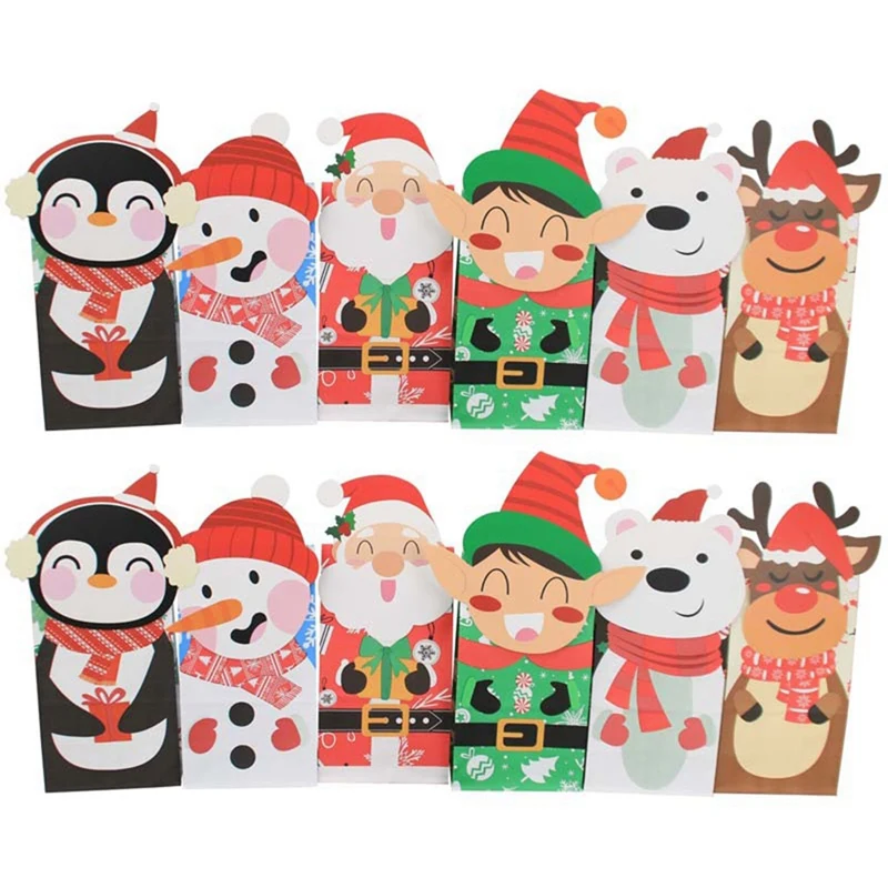 

48 шт., рождественские пакеты для подарков на Рождество, пакеты для подарков, большой ассортимент, пакеты для праздников из крафт-бумаги (6 стилей)