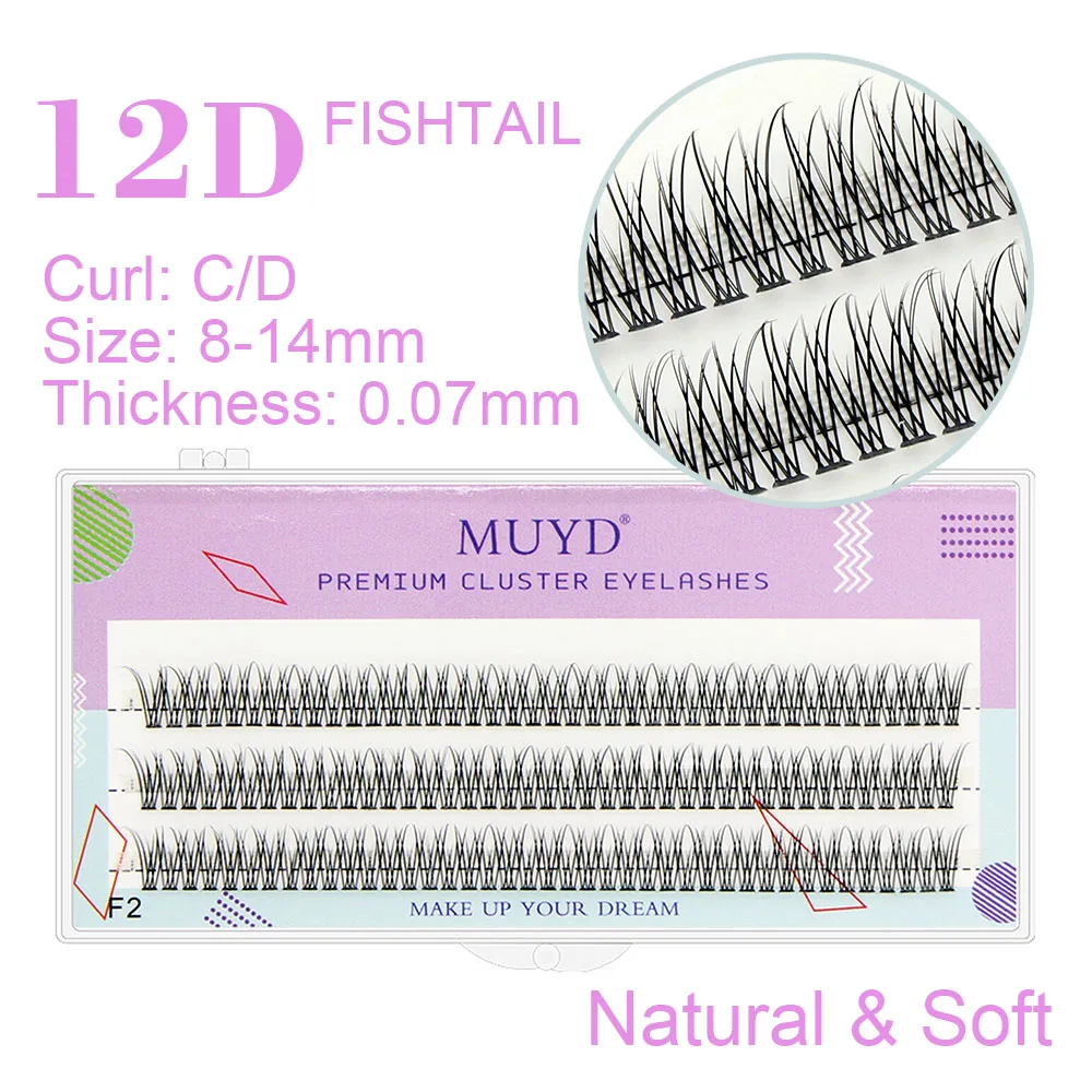 MUYD 120pcs 프리미엄 밍크 개별 피쉬 테일 속눈썹 확장 자연 3D 클러스터 속눈썹 전문 메이크업 플레어 속눈썹