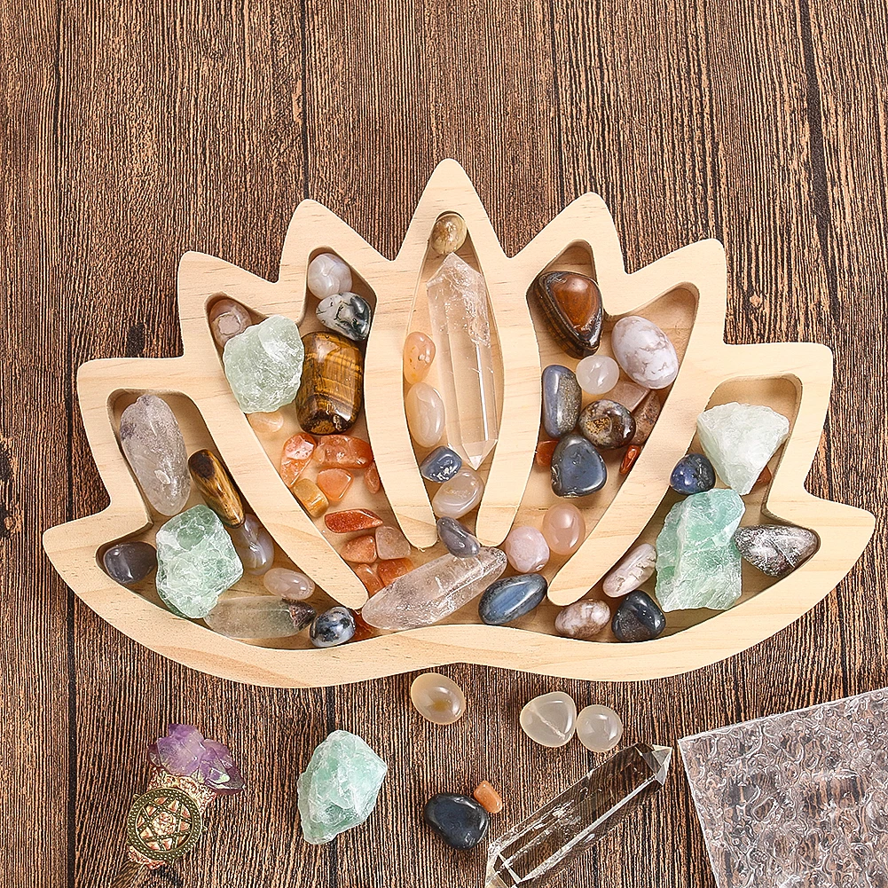 Holz Handwerk Lotus-förmigen Schmuck Display Platte Halskette Ohrringe Tablett Kristall Heils teine Veranstalter stehen Home Decoration