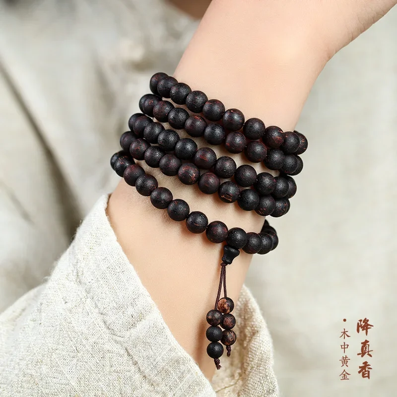 

Myanmar lobular true incense hand string aloes bracelet 108 submersible qi Nan necklace for men hot women bead bracelet selling