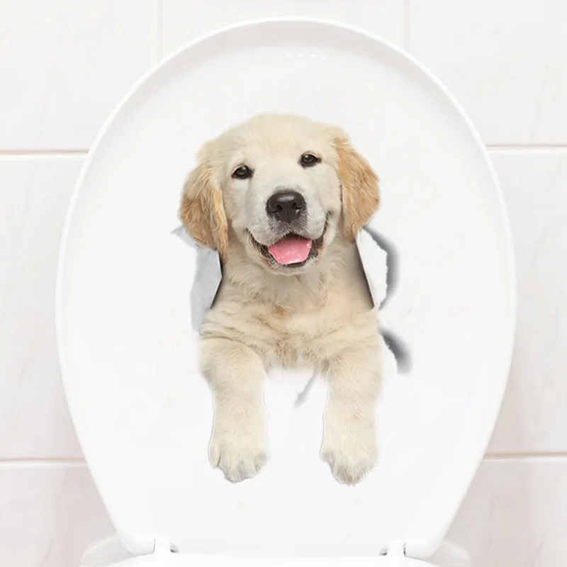 

T125# Cute Puppy Sticking Out Tongue Wall Stickers Bathroom Home Decoration Wallpaper Living Room Decor Mural Dog Toilet Sticker