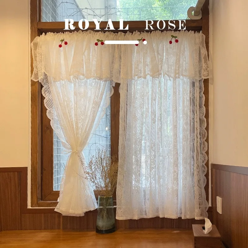 Cotton White Warp Ruffled Cherry Curtains for Living Room French Elegant Lace Valance Curtains for Bedroom Wedding Curtains A583 4