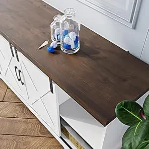 Description Picture 5 of itemBarn Doors TV Stand With Storage and Shelves Farmhouse TV Stand for 65 Inch TV Entertainment Center Media Console Cabinet