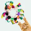 1PC Fake Mouse Colorful Feather Interacts with Cat Cute Soft Wool Fun Play Training Cat Kitten Pet