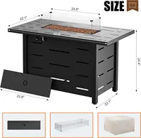 Walsunny 43 inch Outdoor Propane Fire Pit 50,000 BTU Gas Fire Pit Table with Lid, Glass Wind Guard, Waterproof Cover 2