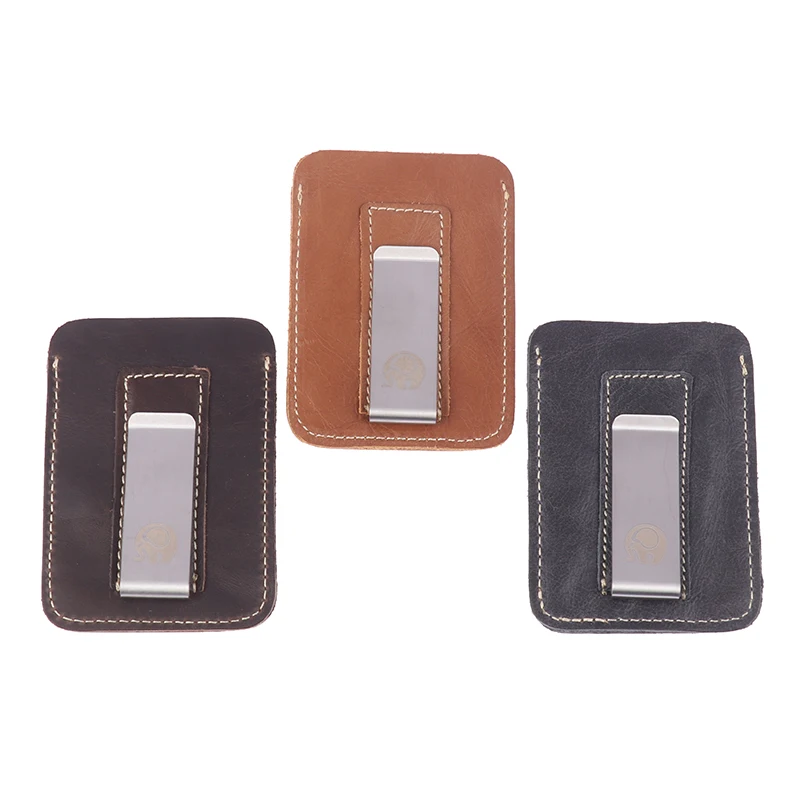 Thin Leather Money Clip Mini Wallet Men Credit Card Slot Slim Bills Metal Cash Clamp For Man Small Billfold Holder