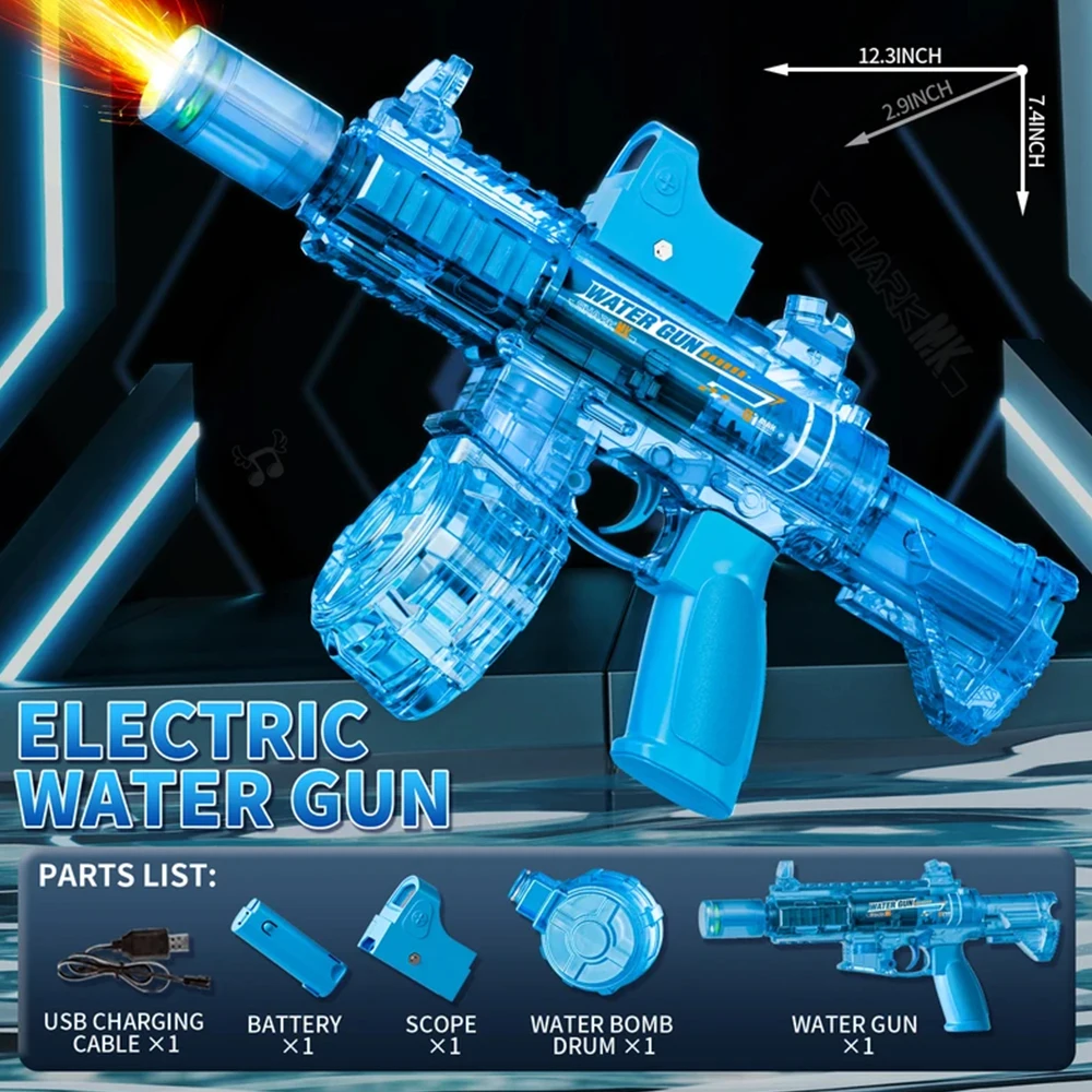 HUIQIBAO 전기 펄스 물총 시뮬레이션 불꽃 센서 라이트 완전 자동 전투 장난감 물 권총 야외 해변 장난감 성인용