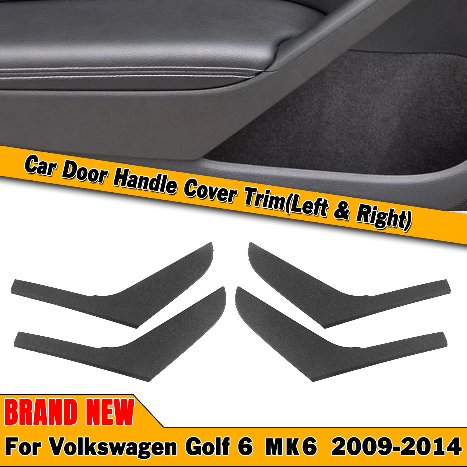자동차 인테리어 문짝 핸들 커버, 폭스바겐 VW 골프 6 MK6 2009-2014 크롬 실버, 블랙 인테리어 핸드노브 캐치 쉘 캡, 4 개