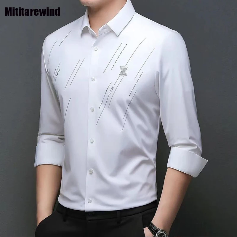 

Рубашка мужская бесшовная с длинным рукавом, деловой Повседневный Топ с отложным воротником, модная универсальная кофта, весна-осень