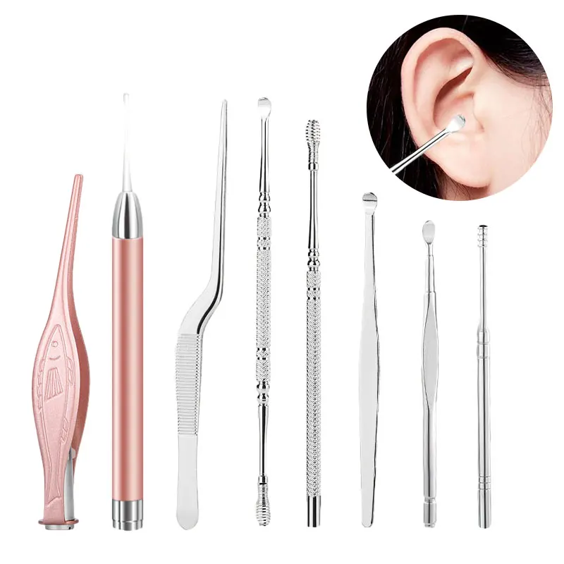 Ear Cleaner Set Earpick Ear Wax Remover Ear Spoon Curette Ear Cleaning Spiral Earpick Earwax Removal Ear Cleaner Kit with Light 2