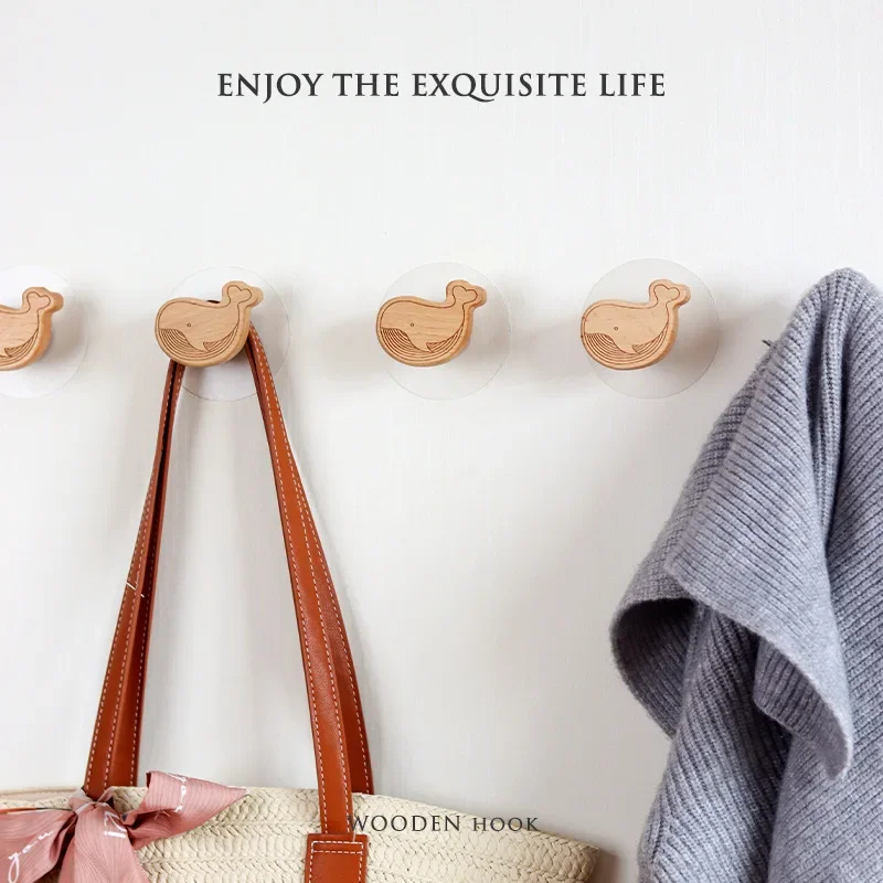 Nordic Wood Clothes Hanger Wall Mounted Coat Hook Decorative Key Holder Hat Scarf Handbag Storage Hanger Bathroom Rack Hook 2
