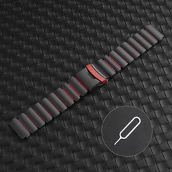 Premium 22mm Titanium & Stainless Steel Watch Band Strap - Stainless material (Black red)
