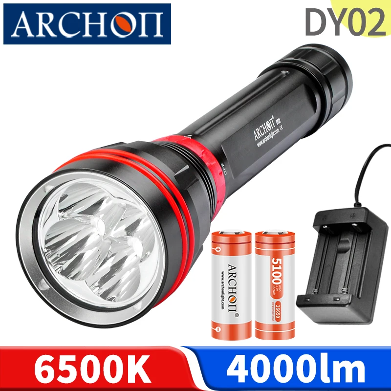 

DY02W 6500K diving flashlight 4000lumen diving photoraphy torch Underwater 100m warm white HD video diving fill light dive torch