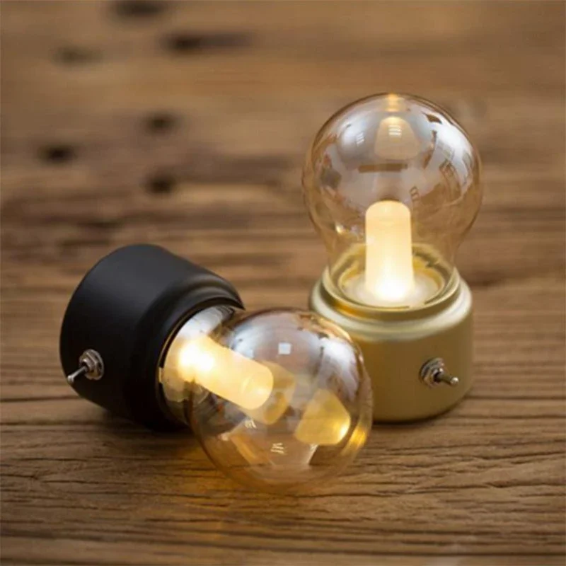 Retro Light Bulb LED Night Light Creative Classical Style Cordless Desk Bedside Portable Atmosphere Decorative