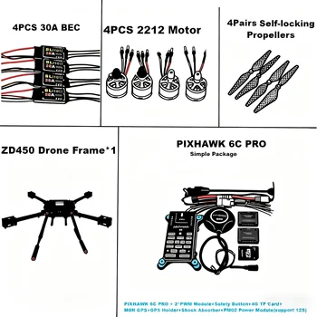 Pixhawk 6C PRO Controllo di volo M8N M9N Fibra di carbonio 450 Telaio FPV Ardupilot Radio Telemetria Quadcopter BLHELI 20AESC 2212 Motore
