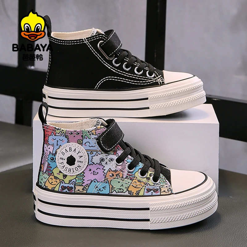 Babaya 2024 Spring New High Top Children's Canvas Shoes Girls Shoes Boys Breathable Skate Shoes Autumn Kids Sneakers 4