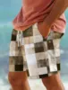 Men's Patchwork Plaid 3D Printed Beach Pants Men's Summer Breathable Shorts Fitness Street Shorts Men's Ropa Hombre 3