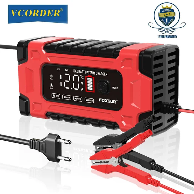 Foxsur new 10a 12v Kfz-Ladegerät intelligente 7-stufige Ladegeräte 5a 24V  Autobatterie ladegerät Schnelllade-Digital anzeige - AliExpress