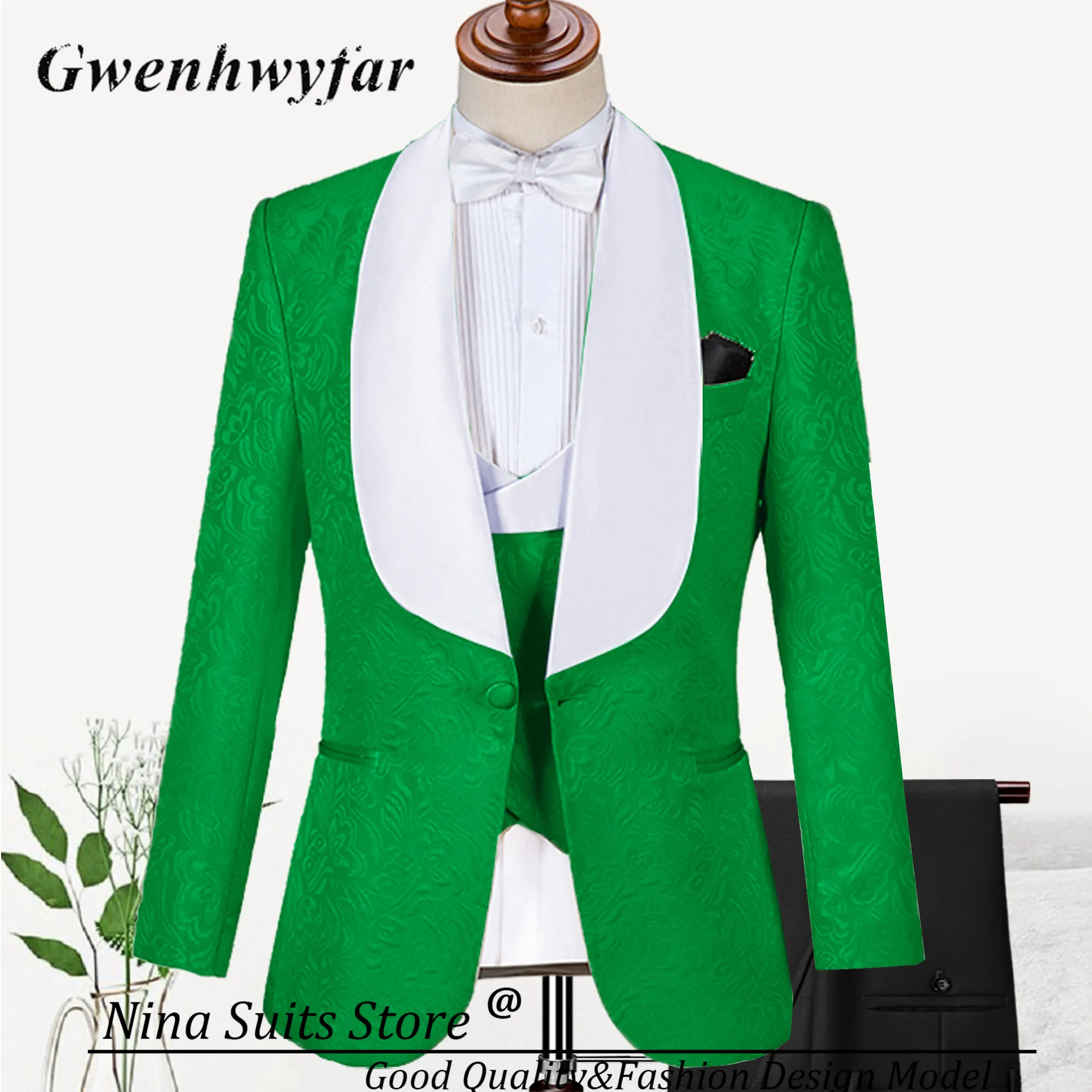 Gwenhwyfar Champagne Paisley Tuxedo Made Men's 3 Pieces Suits Include Jacket Pants Vest Wedding Groom Luxury Costume